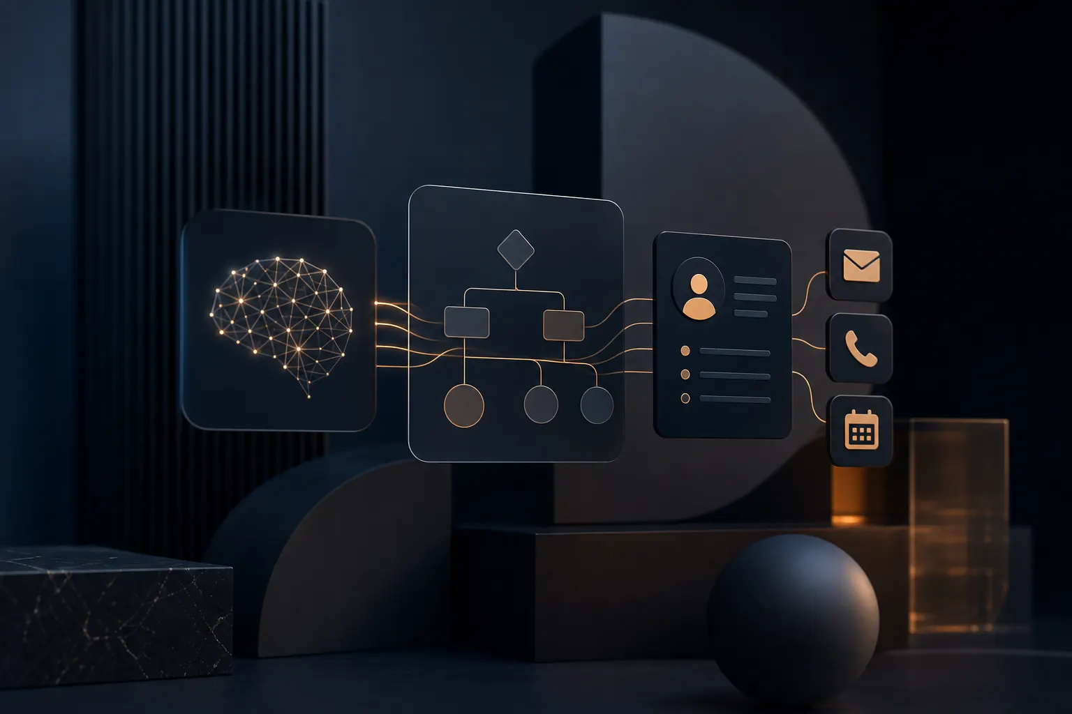 Абстрактная схема AI-автоматизации входящих заявок и CRM-процесса